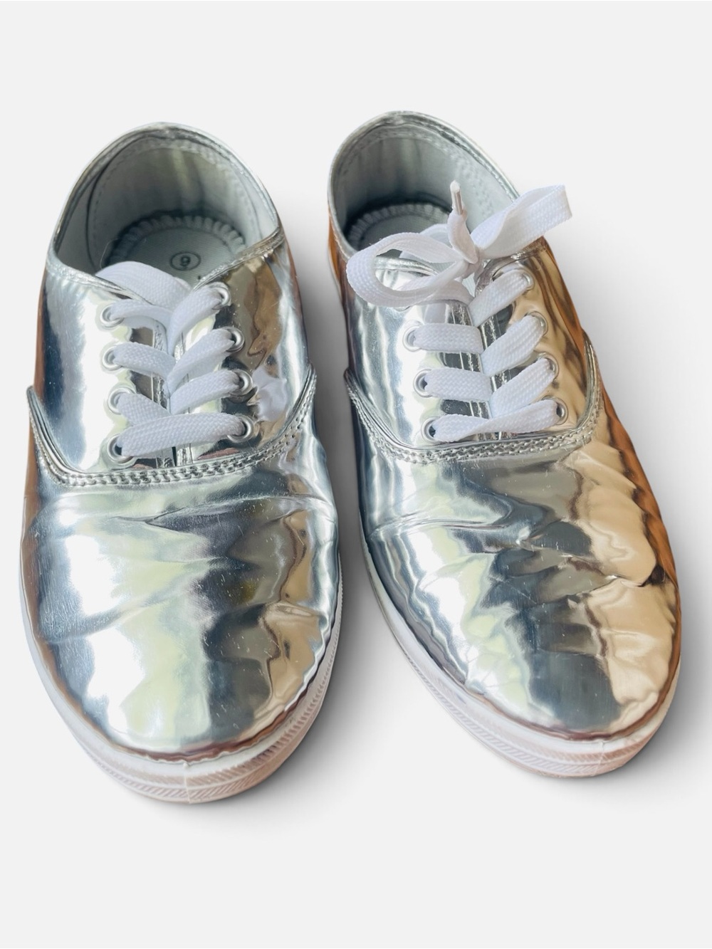 Metallic Silver Lace-Up Sneakers
